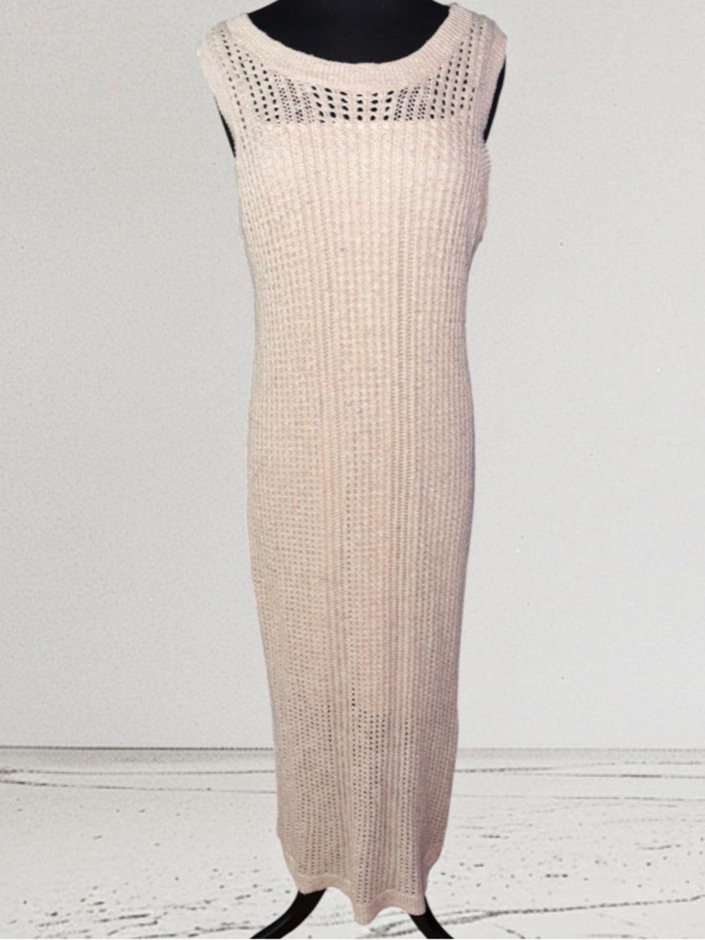 C&C California Sleeveless Cream Maxi Knit Dress, P2P:20-23”;L:58”, NWT
